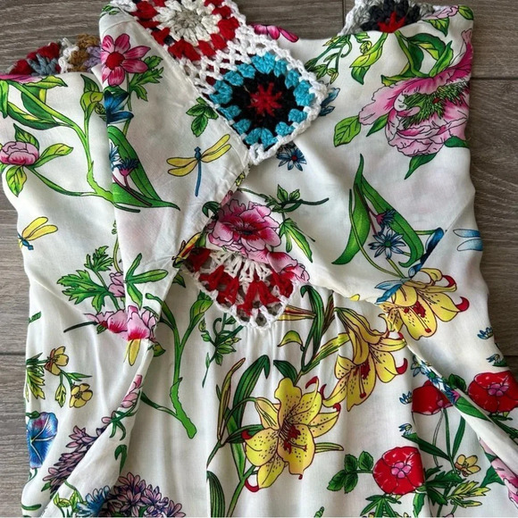 V Neck Kaftan Ruffle Sleeve Crochet Trim Bohemian Top With Fringe - Picture 11 of 13